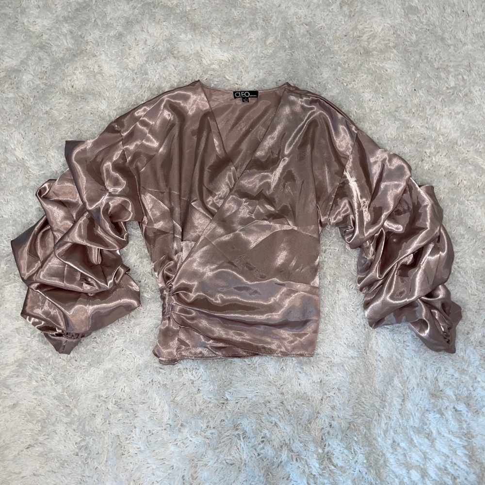 Pearl pink wrap shirt with draped half sleeves